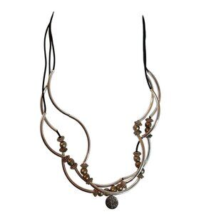 Lizzy James silver tone gold tone Multistrand Necklace With Leather Cord